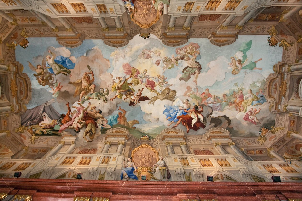 Architekturmalerei an der Deckenfreske von Gaetano Fant in der Marmorsaal im Stift Melk Benediktinerkloster, Niederösterreich, Österreich von Unknown