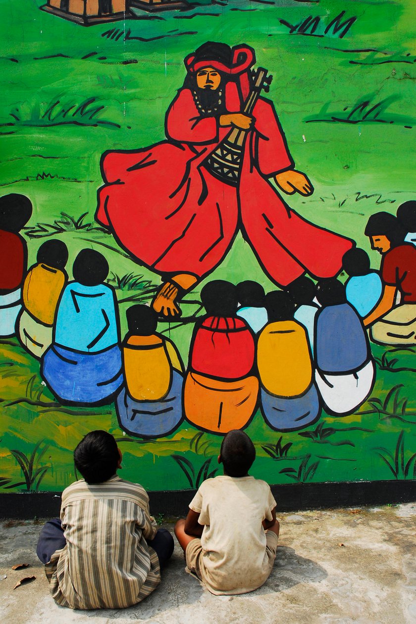 Baul ist das traditionelle Volkslied in Bangladesch. Es gibt viele Gruppen von Sängern, die ihr Lied in mehreren Dörfern aufführen. Dieses Bild ist ein Gemälde neben einem archäologischen Ort. Einige Kinder sind zu sehen von Unknown