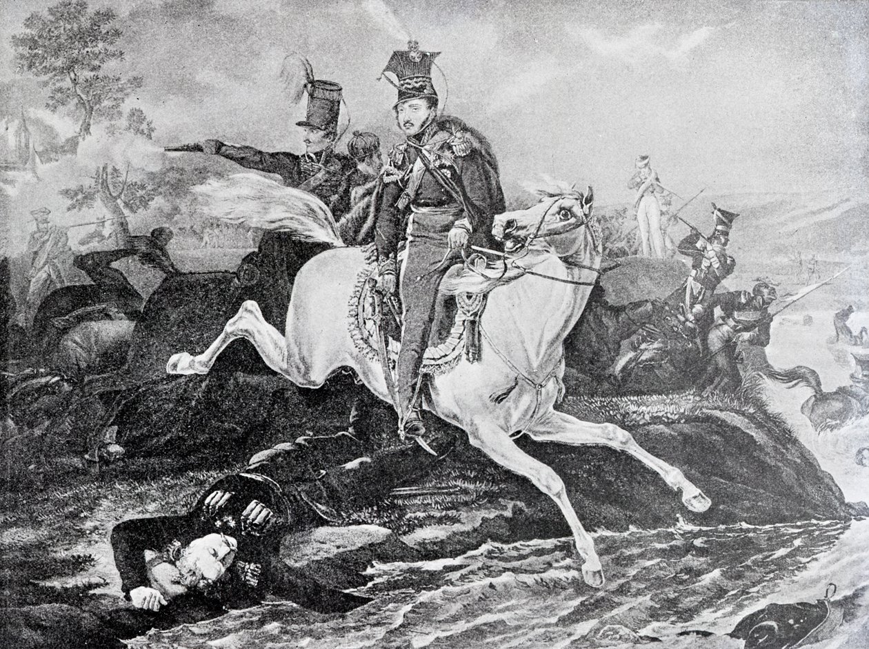Tod von Józef Poniatowski in der Schlacht bei Leipzig, 1813 von Unknown