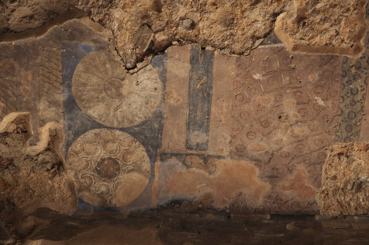 Details eines Freskos in einer Kammer neben der Nische des kleinen Buddha von Unknown