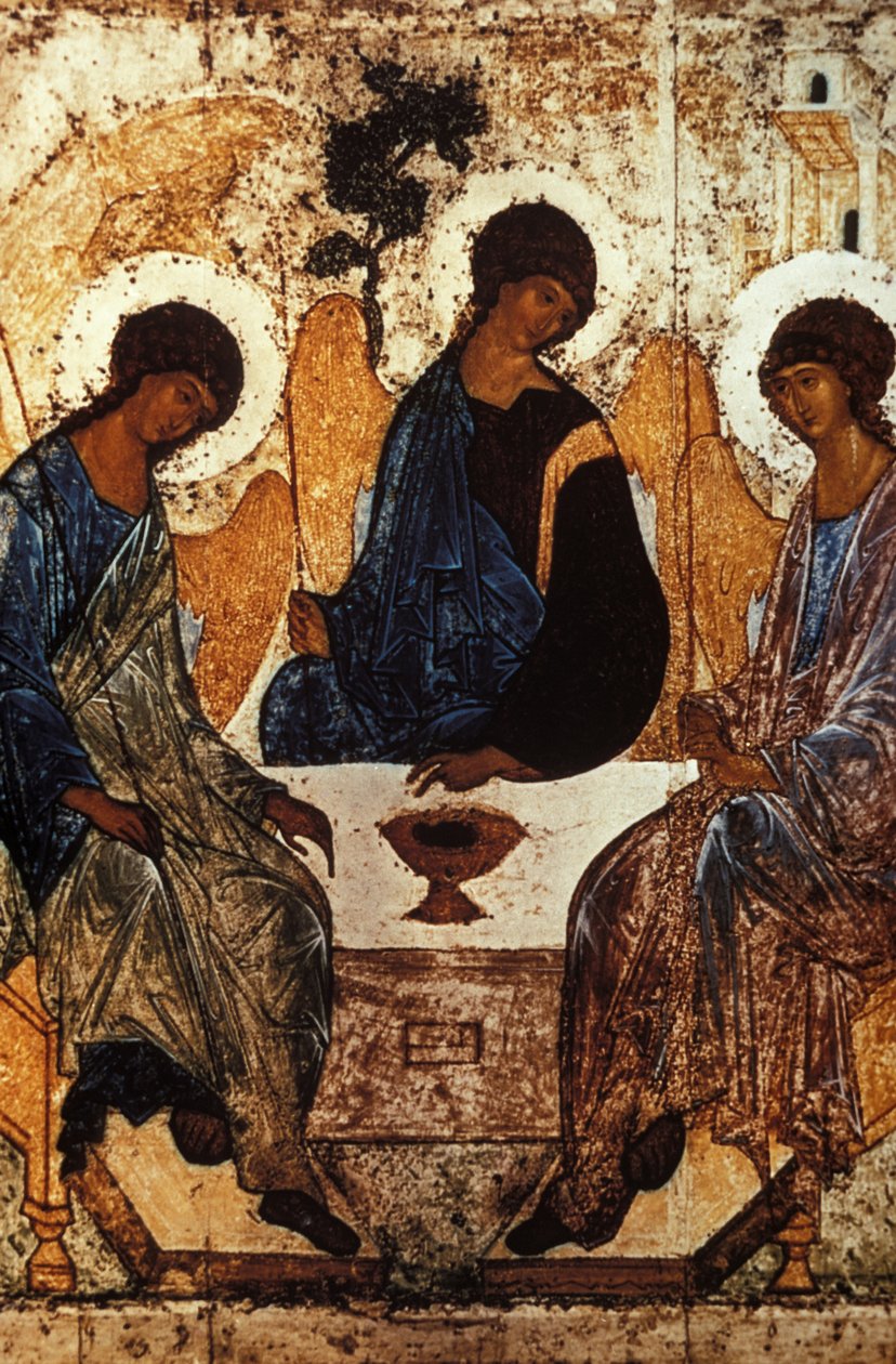 Alttestamentliche Dreifaltigkeit von Andrei Rublev, ca. 1410 - 1420, Tempera auf Holz von Unknown