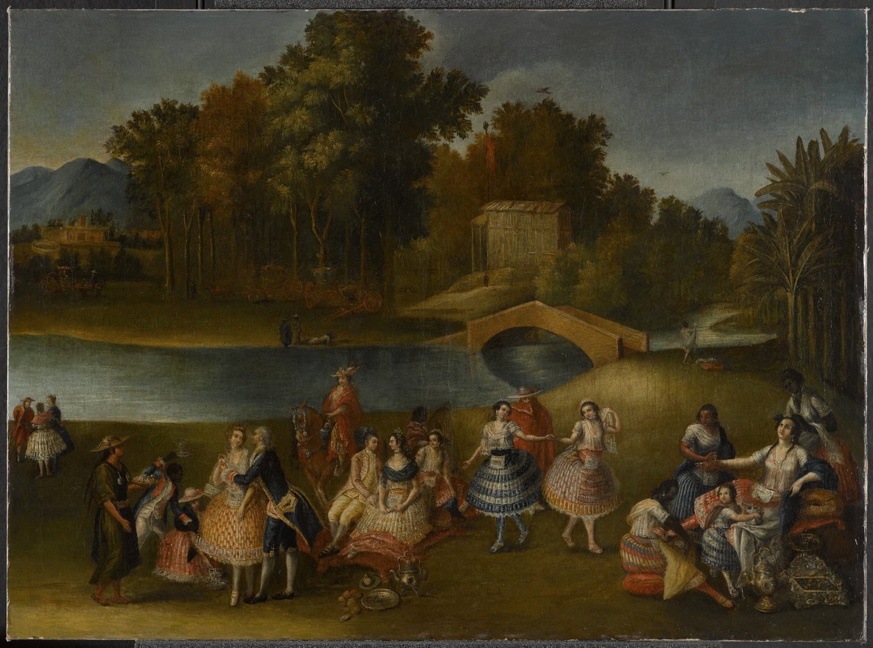 Eine fröhliche Gesellschaft am Ufer des Rímac-Flusses, 1785-1800 von Lima School