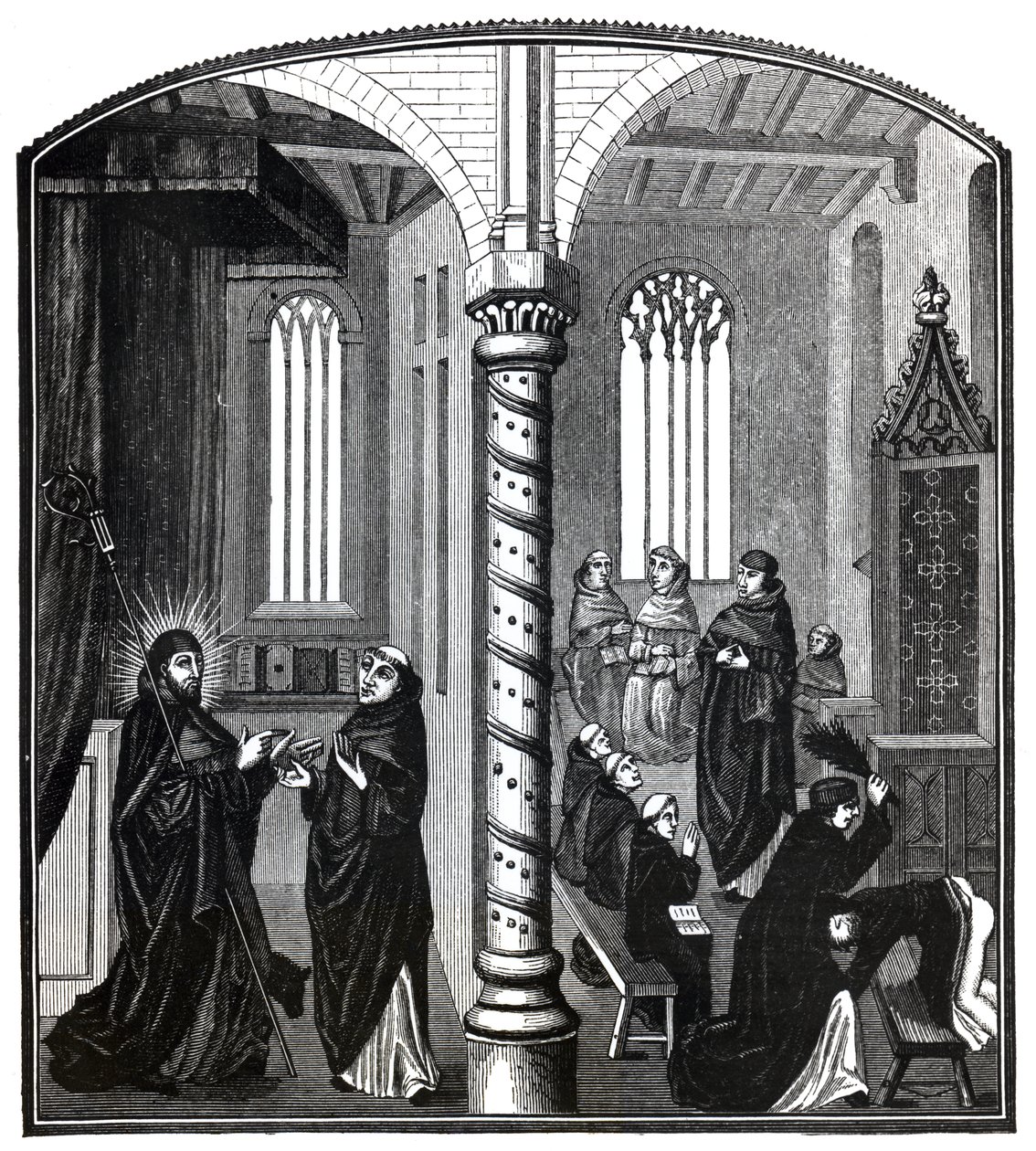 Eine Züchtigung in einer Schule der Bettelmönche, aus Ms.21,252, Illustration aus 