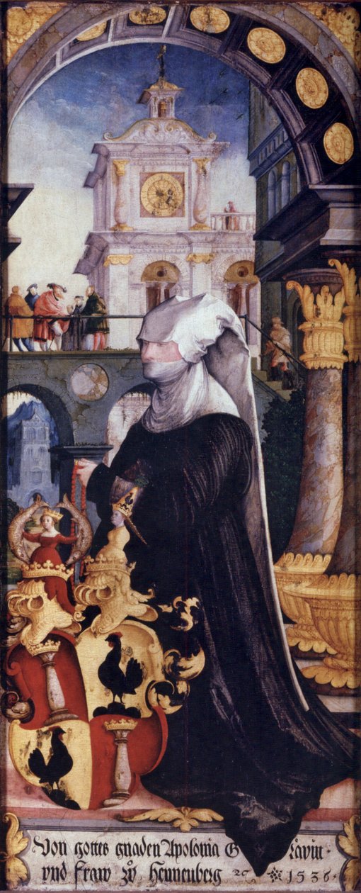 Wildensteiner Altar rechter Drehflügel innen, kniende Stifterin Gräfin Apollonia von Henneberg mit Wappen von Master of Messkirch