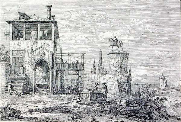 Landschaft mit einem Reiterdenkmal (Gravur) von Canaletto