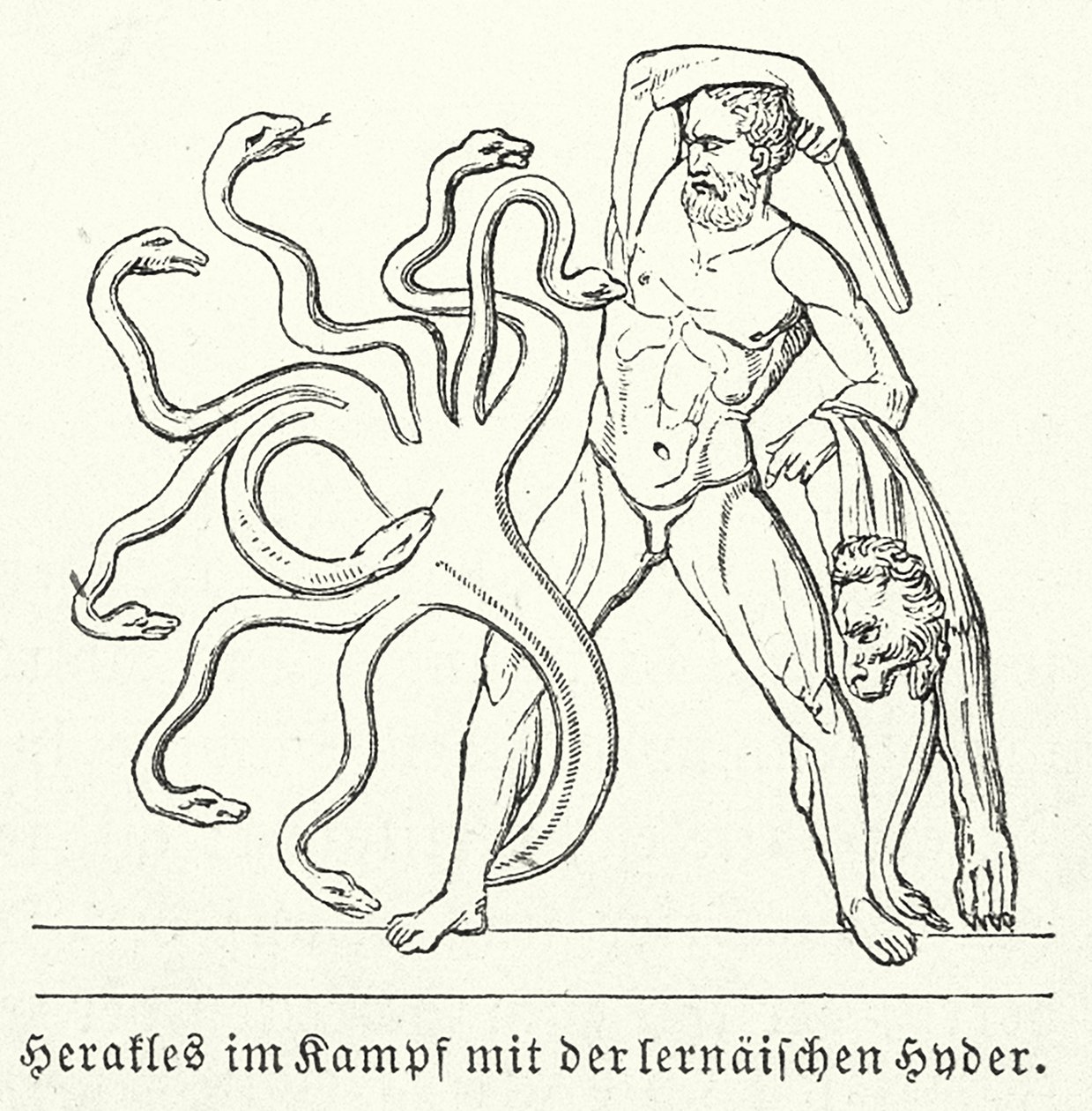 Herakles kämpft gegen die lernäische Hydra von (after) German School