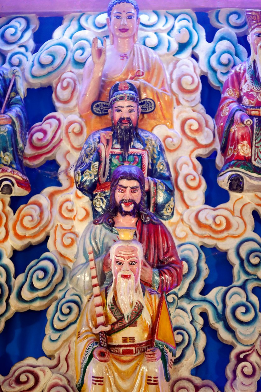 Cao Dai Tempel, Lao Tseu, Jesus, Buddha und Konfuzius, Phu Quoc, Vietnam von Unknown