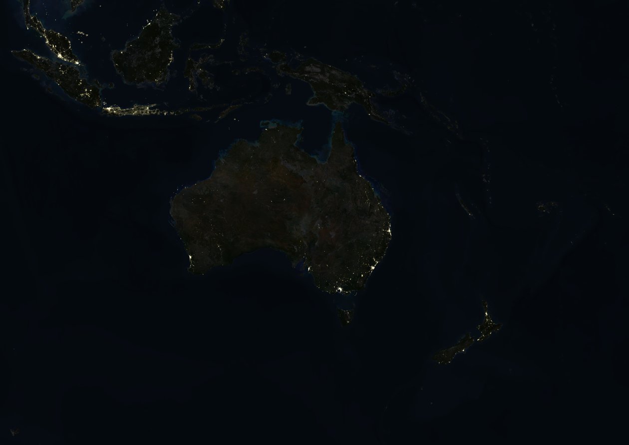 Ozeanien bei Nacht, Echtfarben-Satellitenbild von Unknown