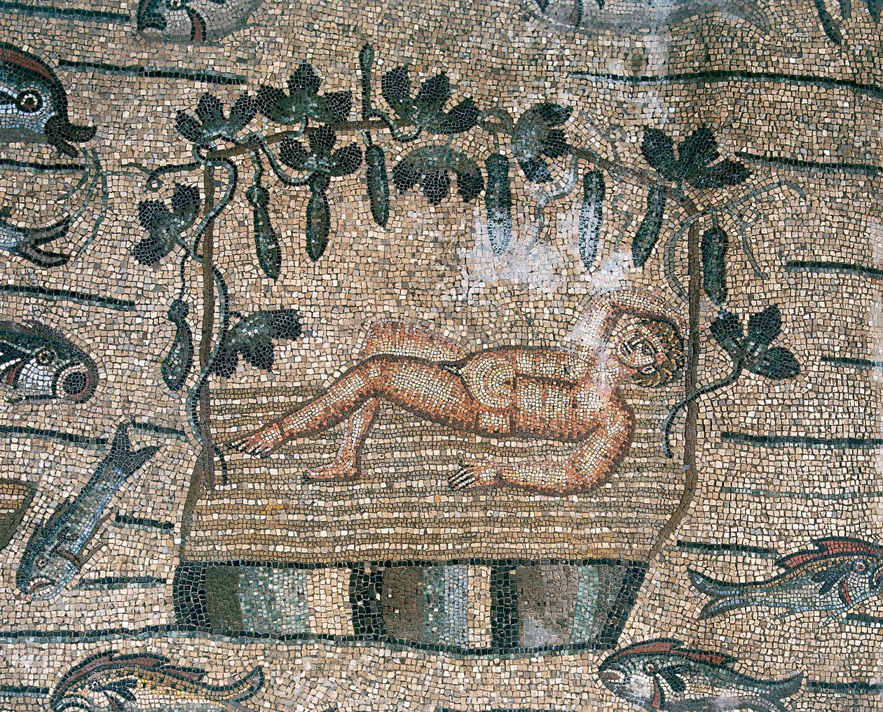 Prophet Jona in Ruhe, besonders der Boden der frühchristlichen Basilika von Aquileia, Udine von Unknown