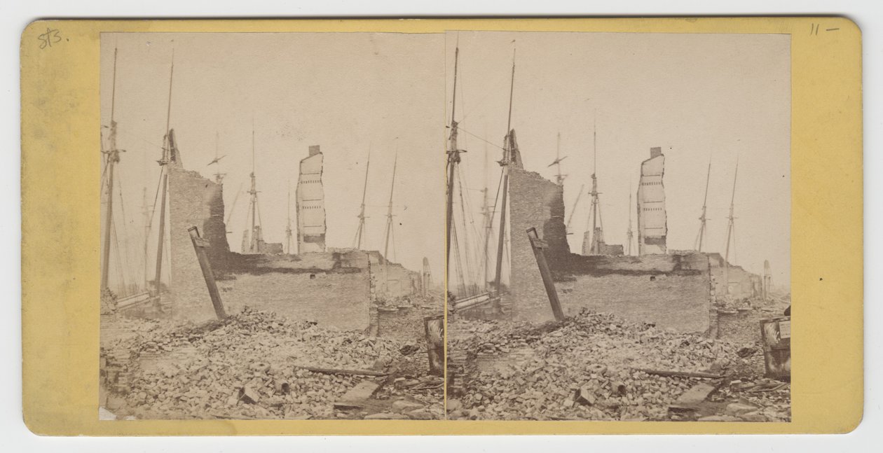 Stereographische Ansicht der South Water St., zwischen Clark und Wells, nach dem Chicagoer Brand von 1871 von American Photographer