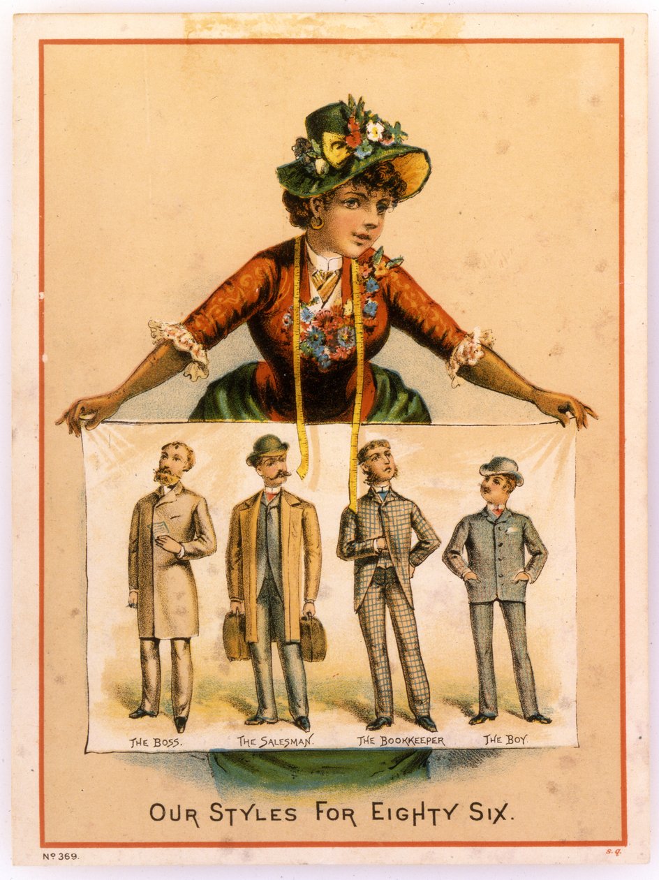 B. Rydill, Unsere Stile für Sechsundachtzig: Der Boss, Der Verkäufer, Der Buchhalter, Der Junge, 1886 von American School