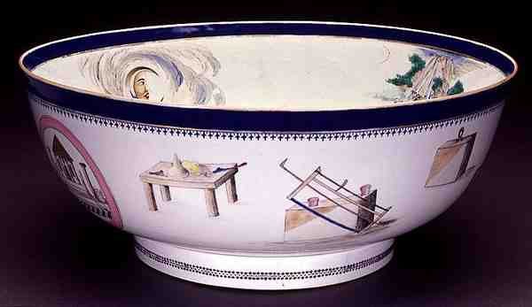 Famille Rose Export Freimaurer-Schale, Qianlong-Periode, 1736-95 von Chinese School