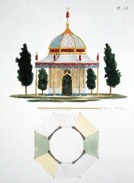 Entwurf für ein Gartenhaus im Hindoo-Stil, aus dem Magazin der Gartenschätze von G. van Laar, veröffentlicht 1802 von Dutch School