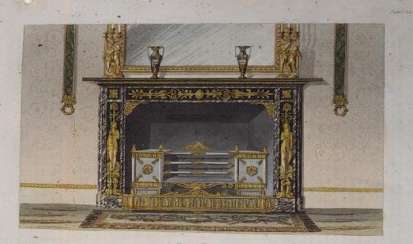 Ein Kamin, Tafel 183 aus Ackermanns Repository of Arts, veröffentlicht 1828 von English School