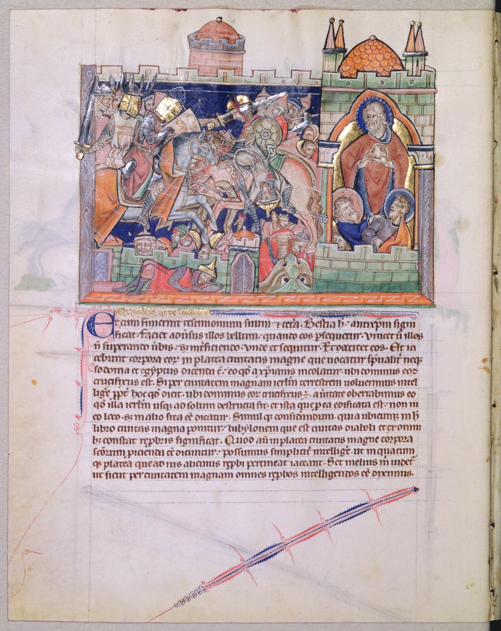 Der Tempel Gottes wird bewahrt, während die Armee der Nationen den Hof 42 Monate lang verwüstet, aus der Gulbenkian-Apokalypse, ca. 1265-70 von English School
