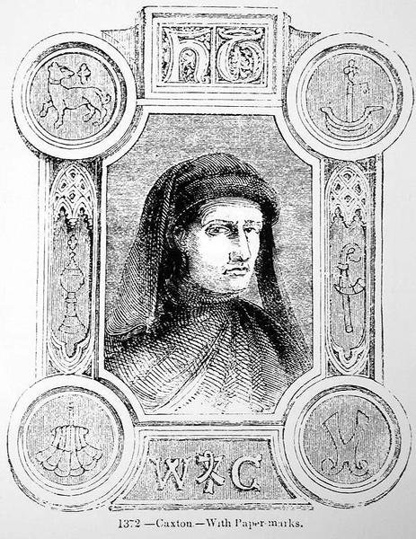 Porträt von William Caxton (ca. 1422-91) und sein Druckerzeichen von English School