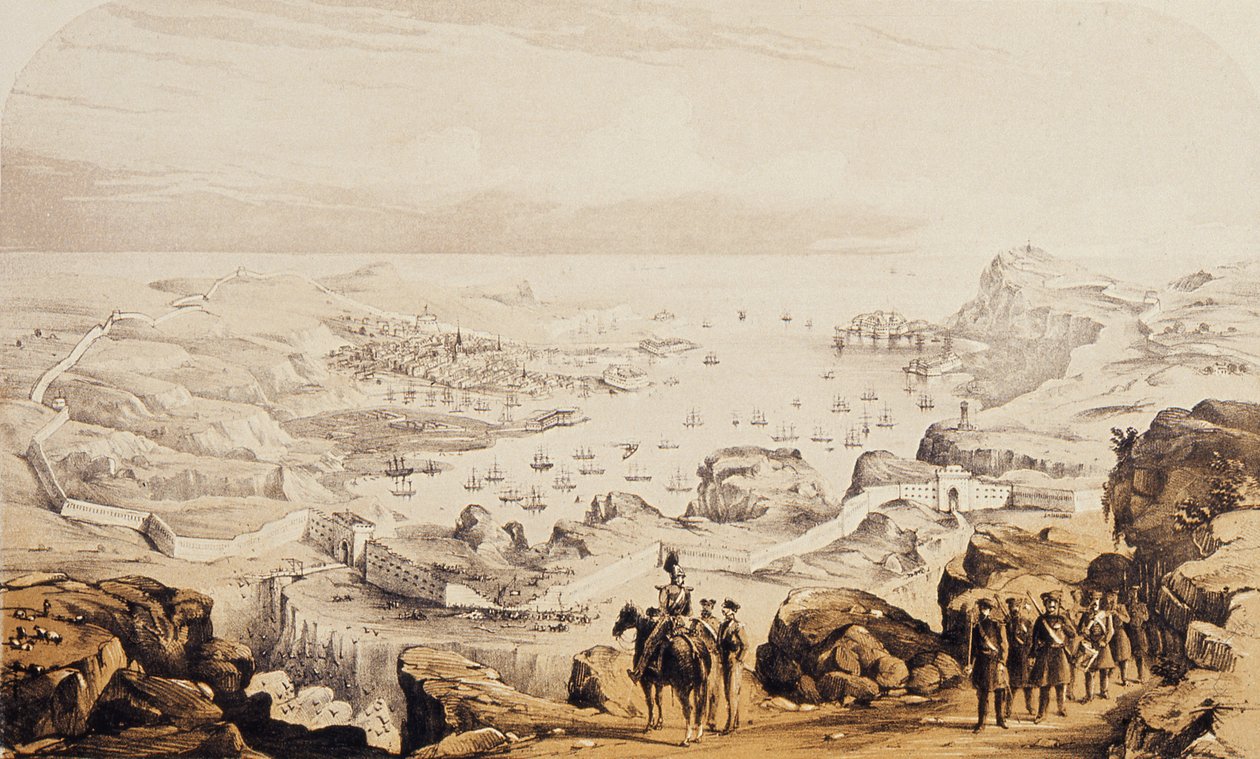 Sebastopol und Befestigungen im Bau, 1854 von English School