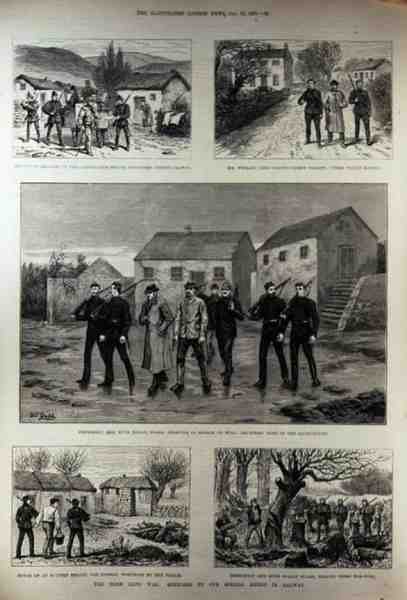 Der irische Landkrieg: Zustellung von Vorladungen auf dem Clanricarde-Anwesen, Woodford, County Galway von English School