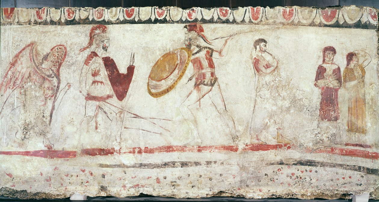 Kämpfende Krieger, Detail aus einer Grabkammer, 330-320 v. Chr. von Etruscan