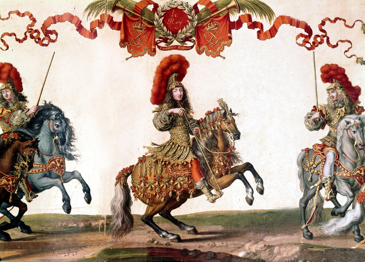 Französischer König Ludwig XIV. beim Grand Carrousel, Miniatur, 1662 von French School