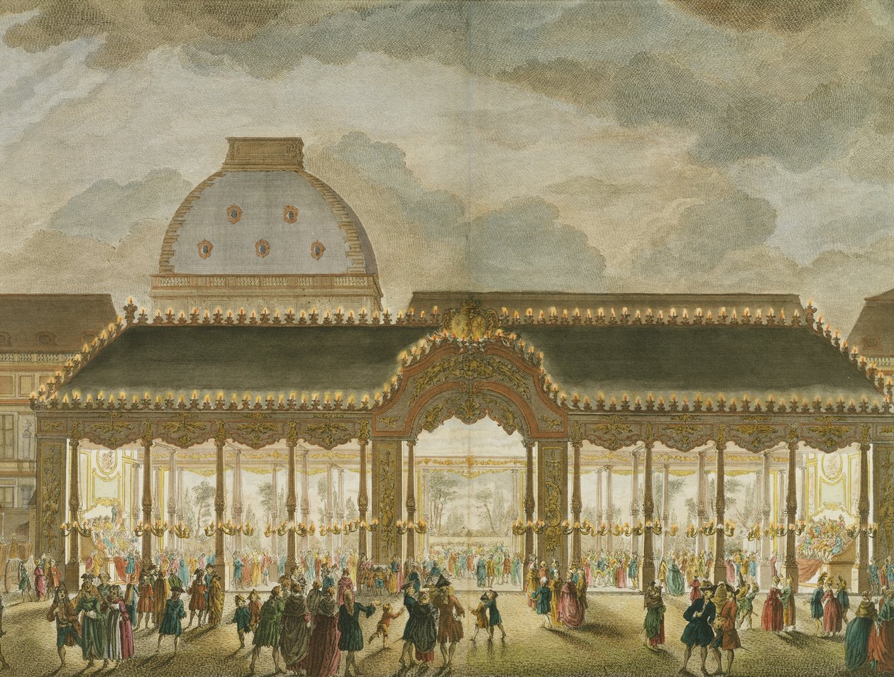 Perspektivische Ansicht des Karussellraums, gebaut anlässlich der Hochzeit von Monseigneur Le Dauphin (Detail) von French School