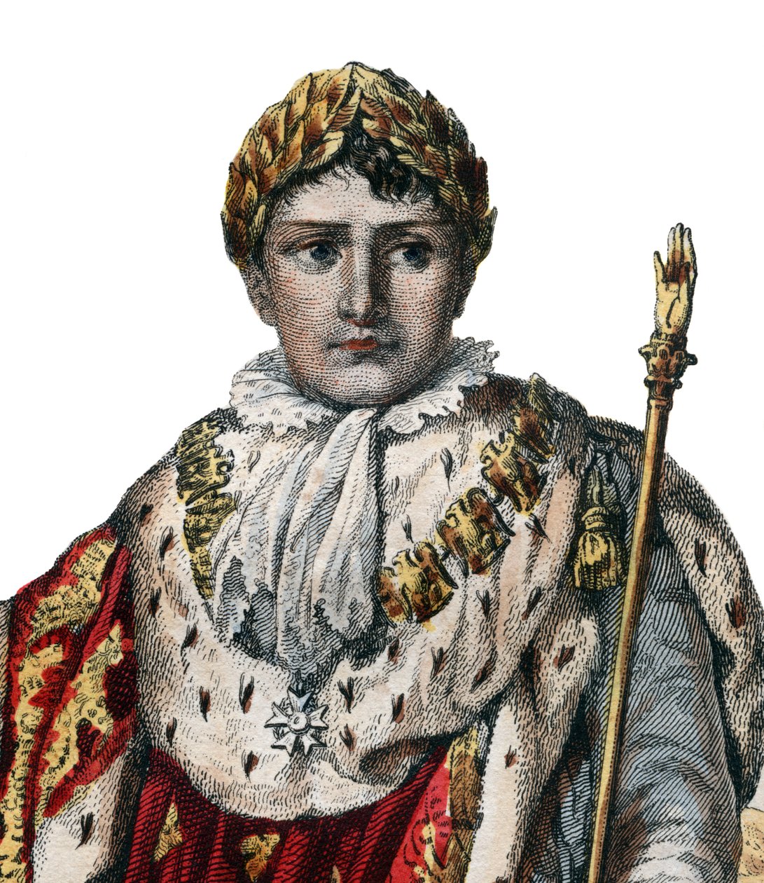Porträt von Napoleon I (Napoleon Bonaparte) (1769-1821), Kaiser der Franzosen, in kaiserlichen Gewändern von French School