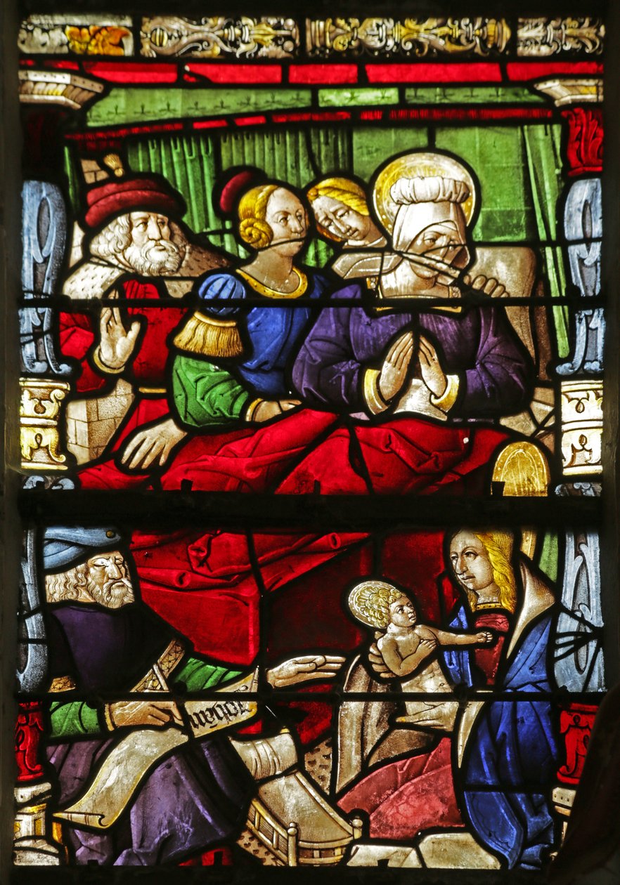 Fenster, das die Geburt des heiligen Johannes des Täufers zeigt von French School