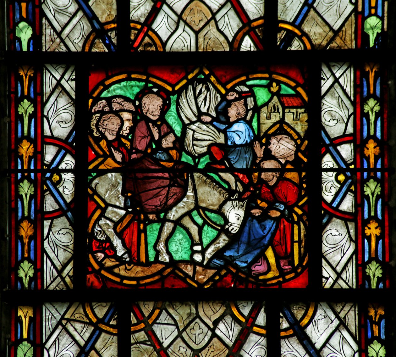 Fenster, das den Einzug in Jerusalem darstellt von French School