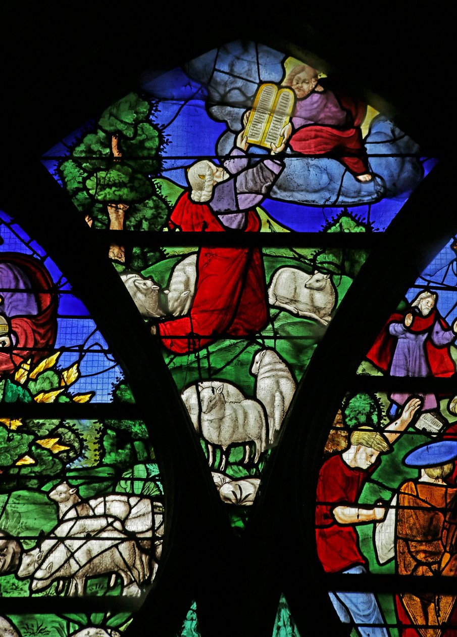 Fenster mit Darstellung der Israeliten, die Manna in der Wüste sammeln, 1534 von French School