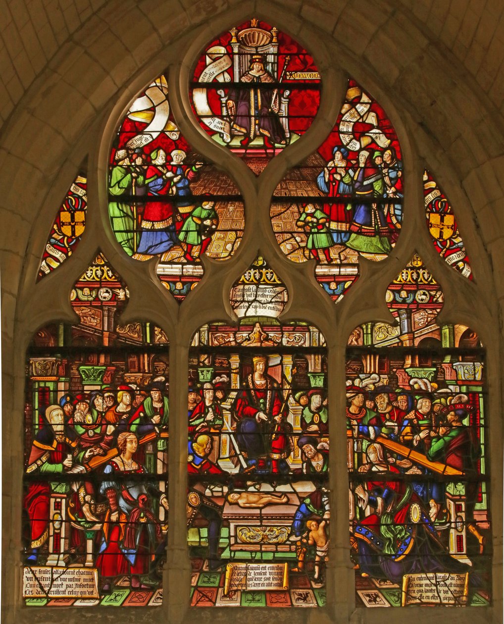Fenster, das das Urteil Salomos darstellt von French School