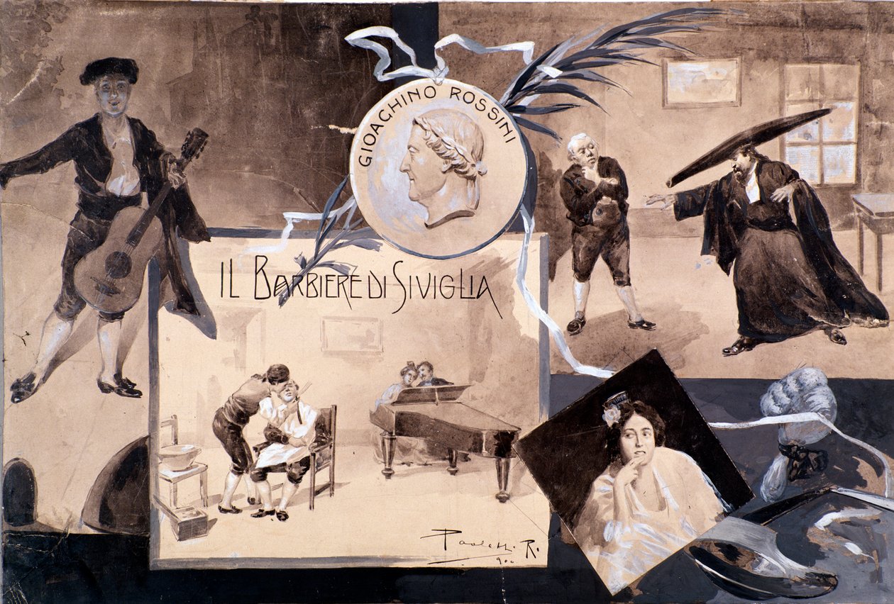 Illustrationen zur Oper Der Barbier von Sevilla, von Gioachino Rossini von Italian School