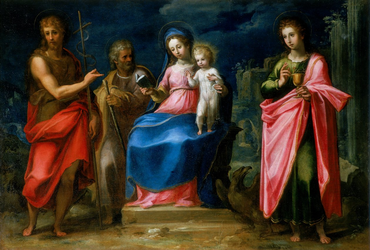 Madonna mit Kind, St. Joseph, Johannes dem Täufer und Johannes dem Evangelisten von Italian School