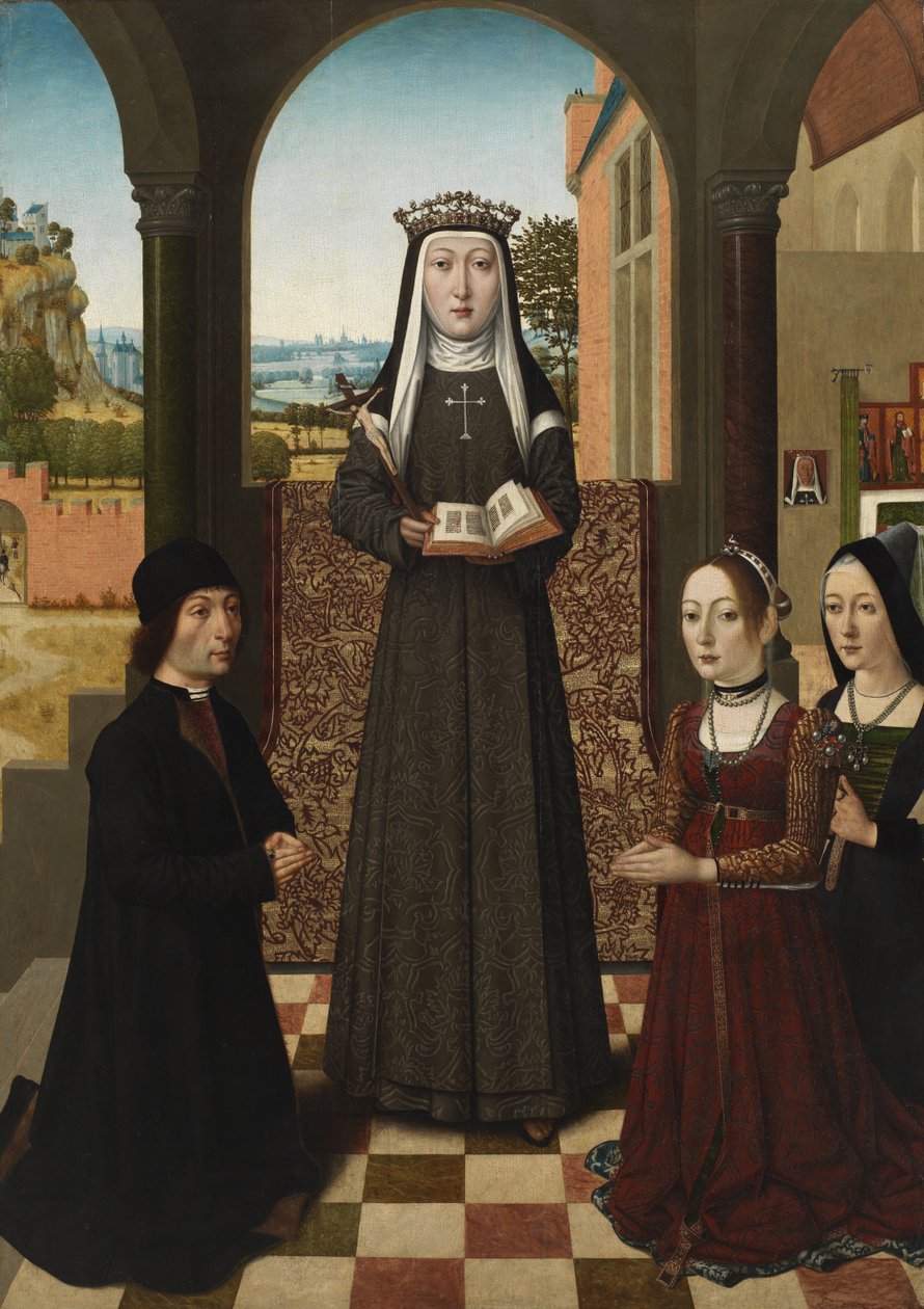 St. Katharina von Bologna mit drei Stiftern, ca. 1470-80 von Master of the Baroncelli Portraits