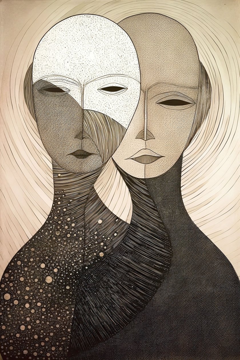 Figurative Malerei zwei Frauen, im Stil von Gustav Klimt von F. Abderrahim