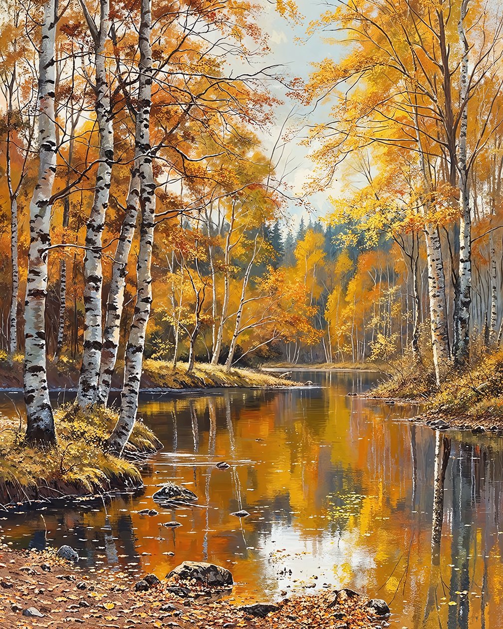 Landschaft und Birken mit kristallklarem Wasser von F. Abderrahim