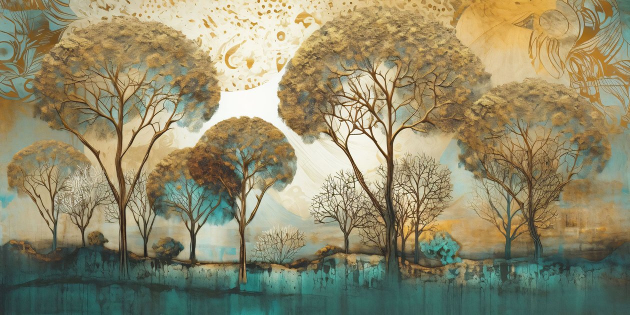 Surrealistischer Abstrakt in sanften Tönen, Baumlandschaft, Wandkunstdrucke auf Anfrage von F. Abderrahim