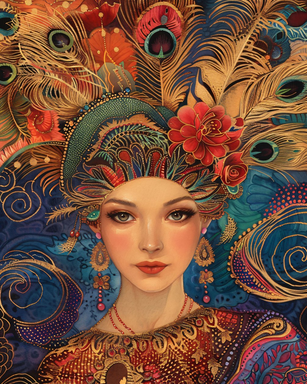 A Gorgeous Woman in the Style of Alex Grey, Leinwand  Wandrahmen Druck auf Anfrage von F. Abderrahim