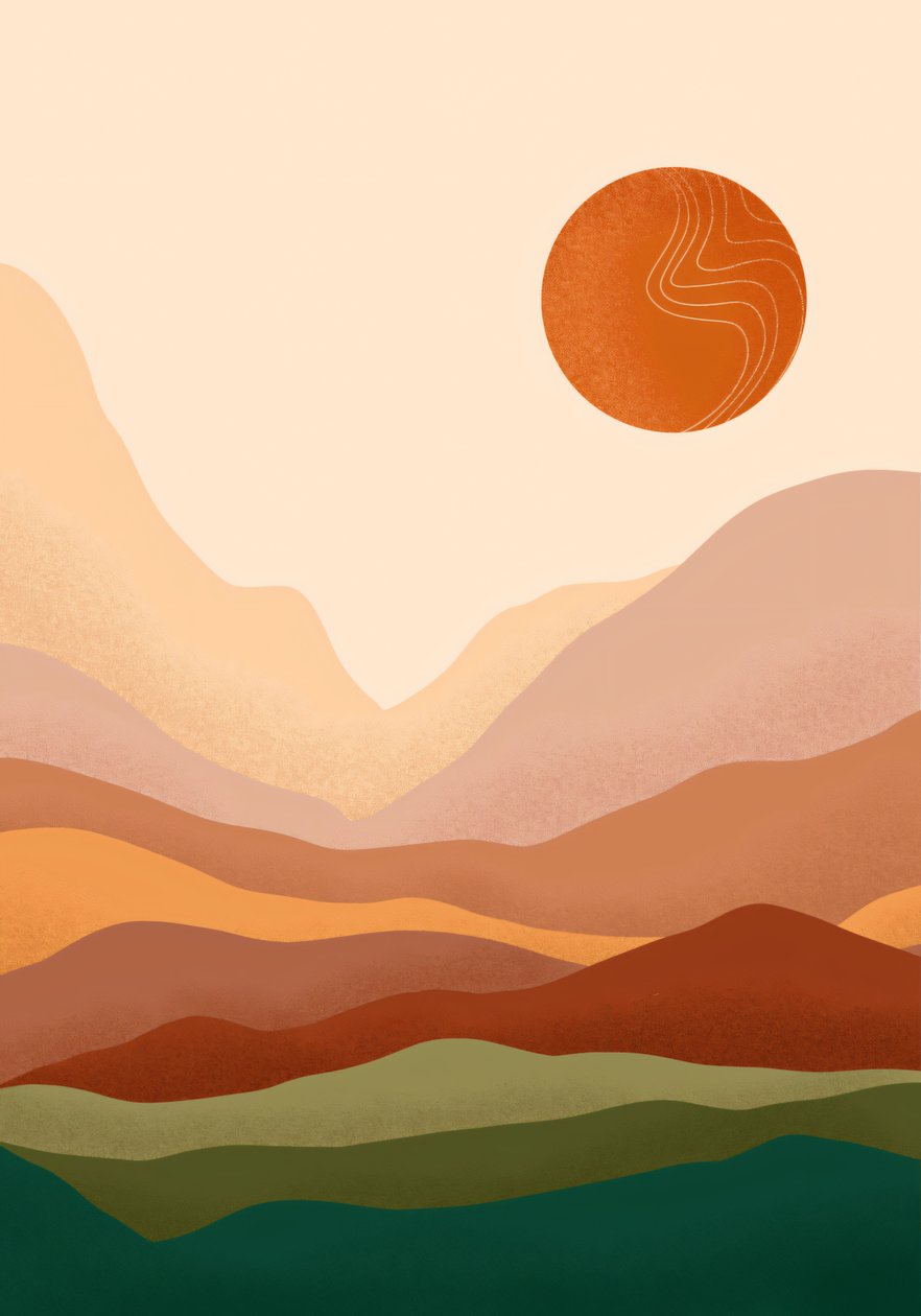 Bohemian Sunrise  Mountain minimalistisches Poster, online Leinwanddruck auf Anfrage von F. Abderrahim