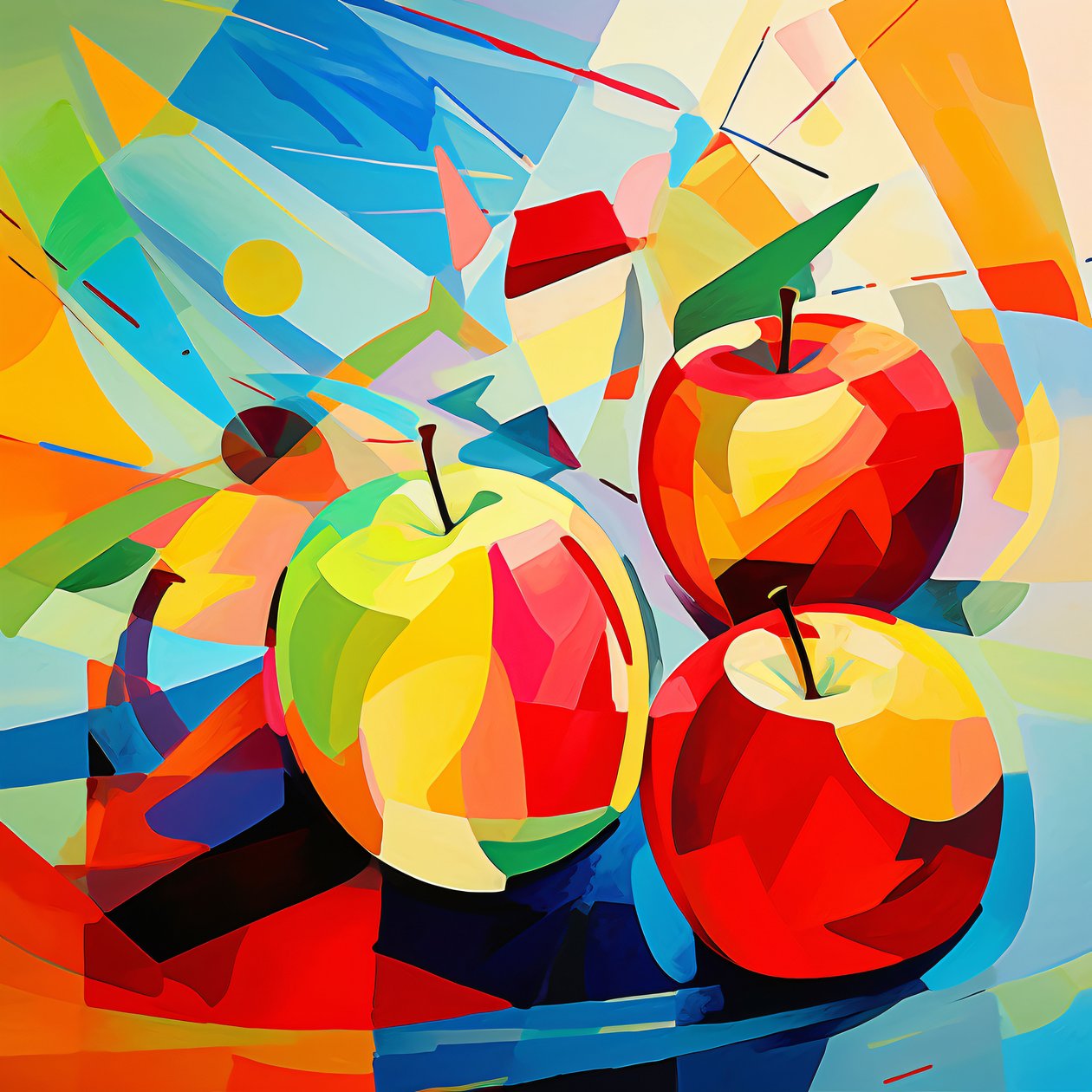 Kubistische abstrakte Äpfel, Wanddekoration für Küche | print on demand von F. Abderrahim