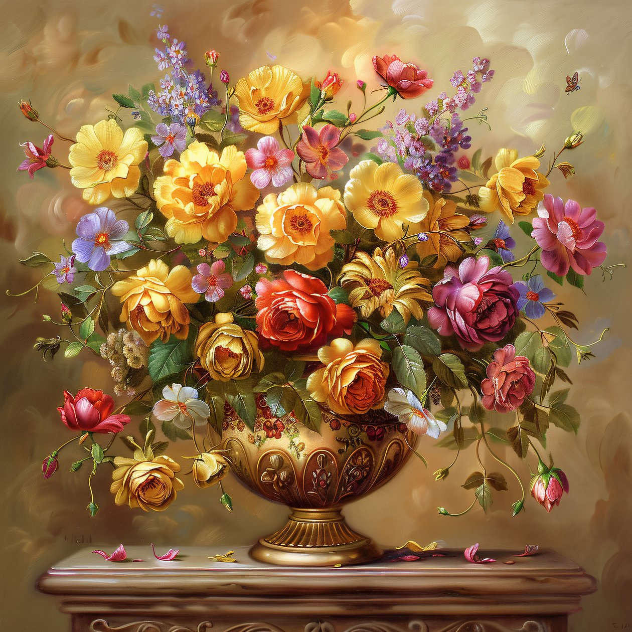 Vase im gemalten Stil der Jahrhundertmitte mit reichen goldenen Akzenten, online Kunstdrucke von F. Abderrahim