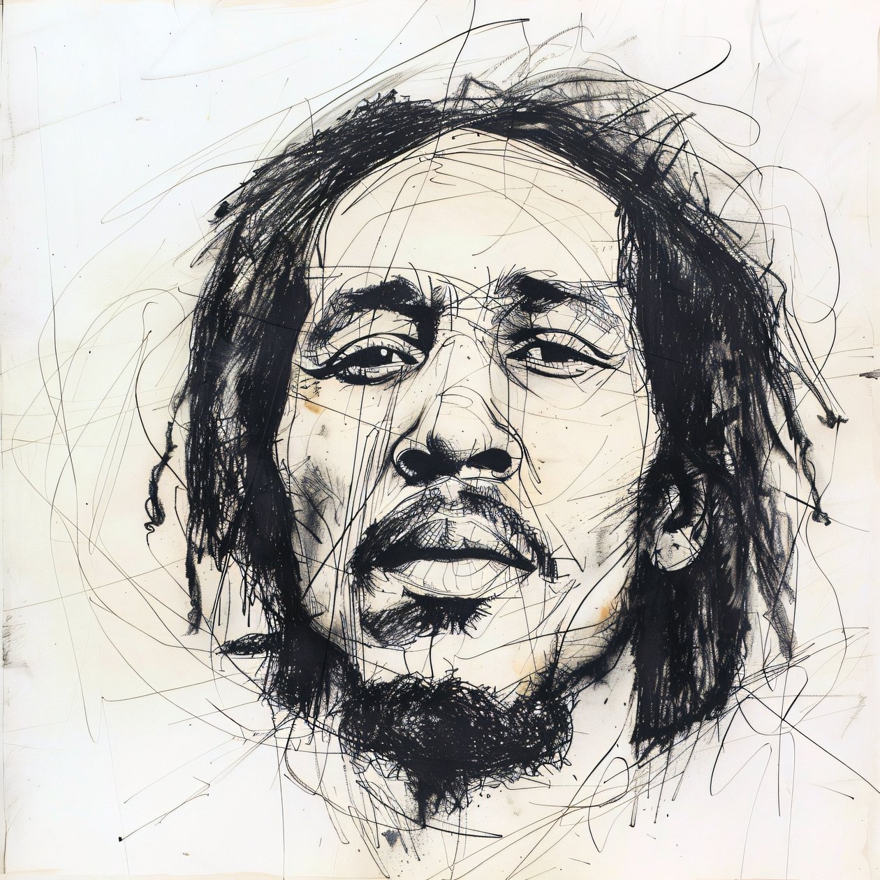 Minimalistische Skizze von Bob Marley, berühmte Berühmtheit Sänger, Musik, Wanddekoration druckt von F. Abderrahim