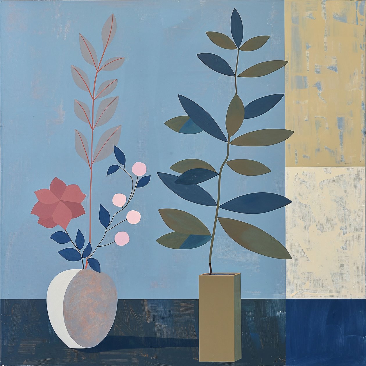 Pflanze, Stuhl  Keramikvase, Bohème-Stil, Moderne Wanddekoration, Print on Demand von F. Abderrahim