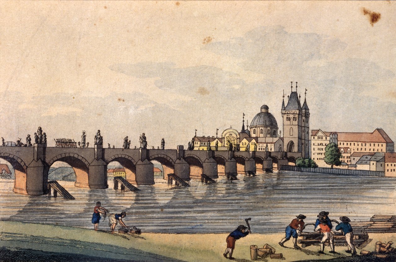 Blick auf die Karlsbrücke von der Kampa-Insel, Prag von A. and Berka, Johann Gustav