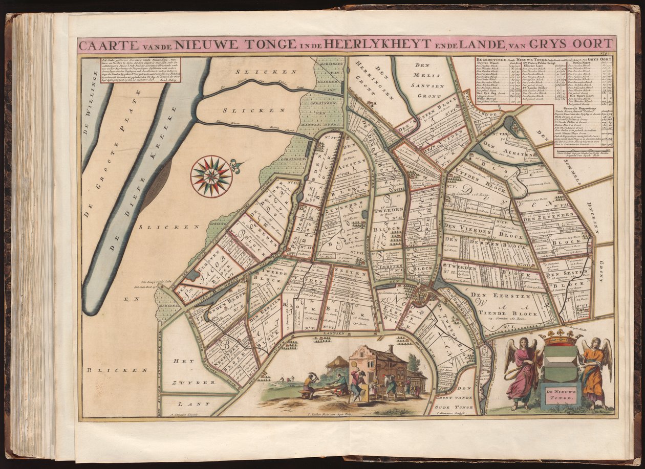 Karte von Nieuwe Tonge im Herrschaftsgebiet und Land von Grys Oort / Heyman van Dyck fecit; A. Steyaart invenit; I. Luiken fecit cum aqua forti; I. Stemmers sculpsit von A. Steyaart Heyman van Dyck