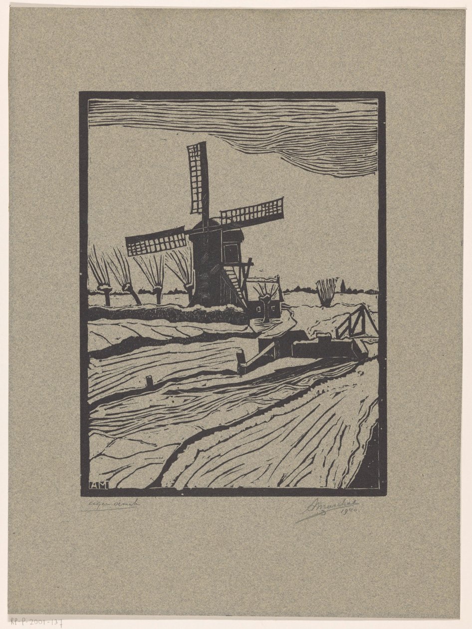 Winterlandschaft mit Mühle von A. Marchal
