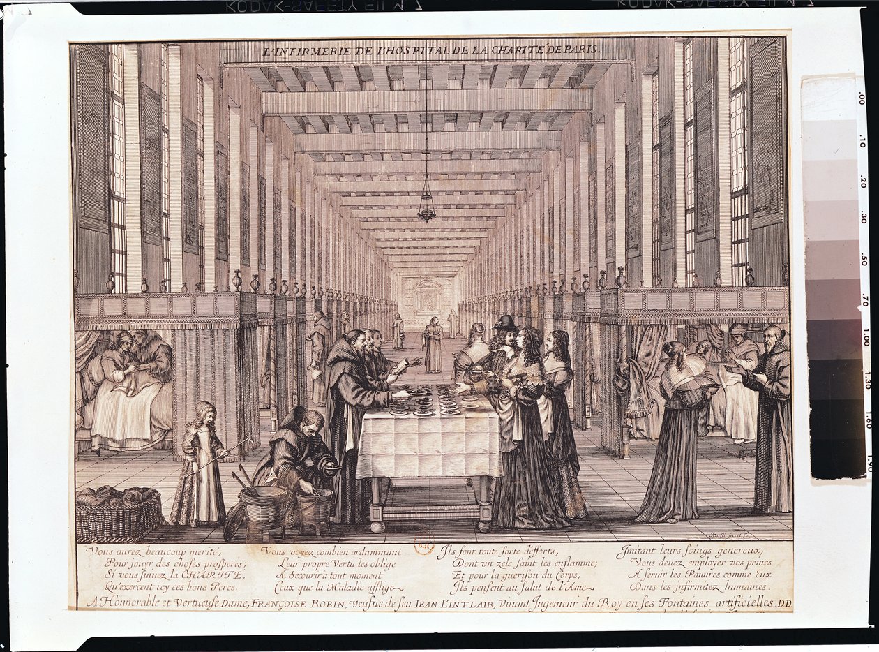 Das Krankenhaus der Barmherzigen Schwestern während eines Besuchs von Anna von Österreich, 1635 von Abraham Bosse