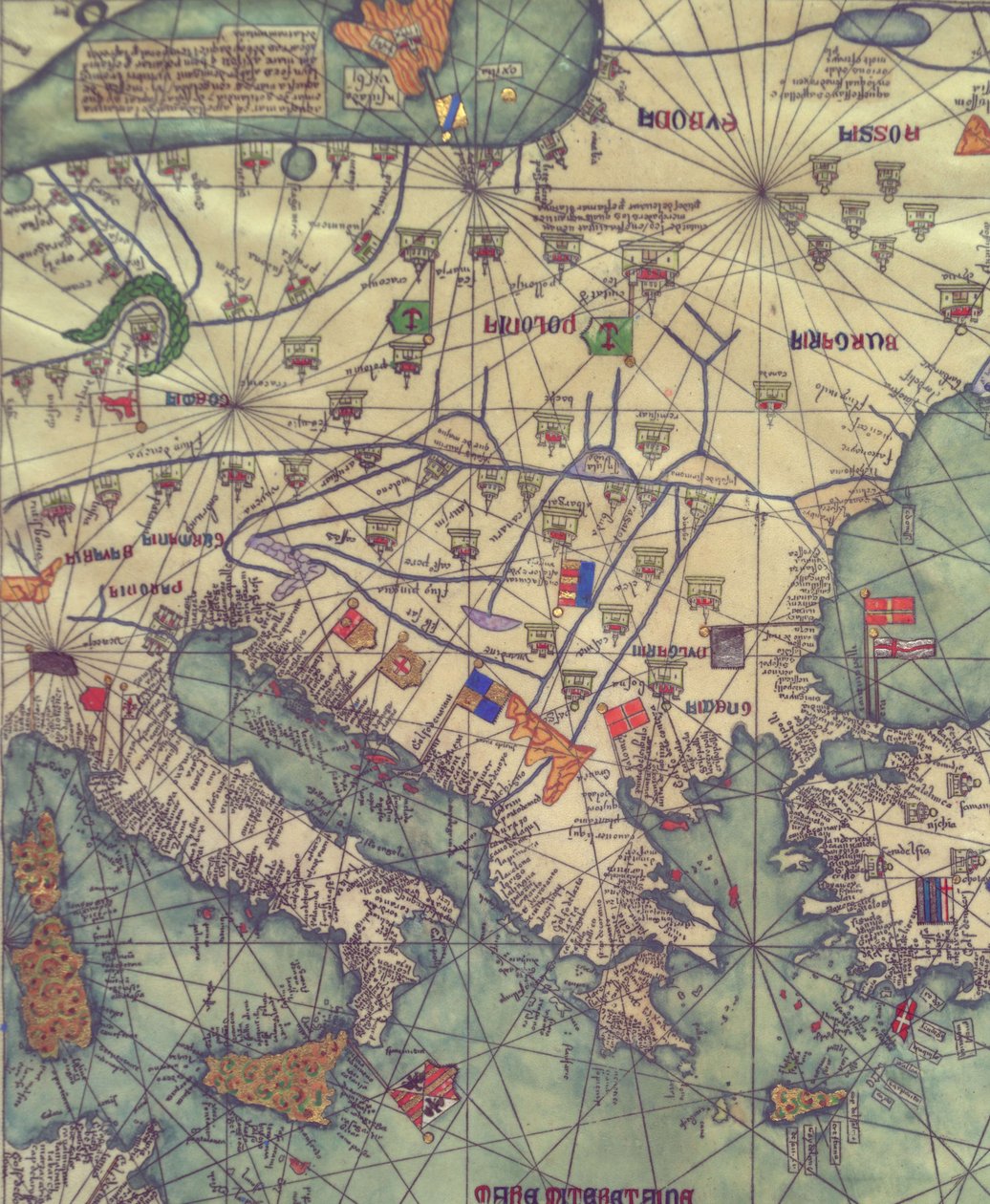 Karte von Osteuropa, Ansicht von Süden. Katalanischer Atlas von Abraham Cresques
