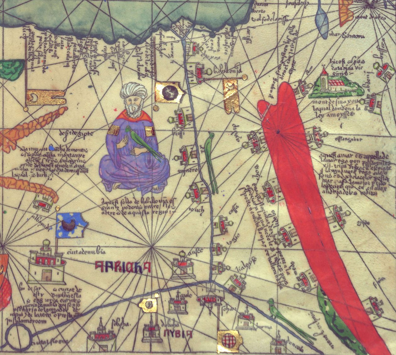 Karte von Nordostafrika und Südwestlevant, Blick von Süden. Katalanischer Atlas. von Abraham Cresques
