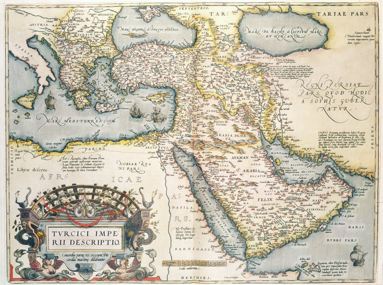 Karte des Nahen Ostens, aus Theatrvm Orbis Terrarvm, 1570 (handkolorierte Gravur) von Abraham Ortelius
