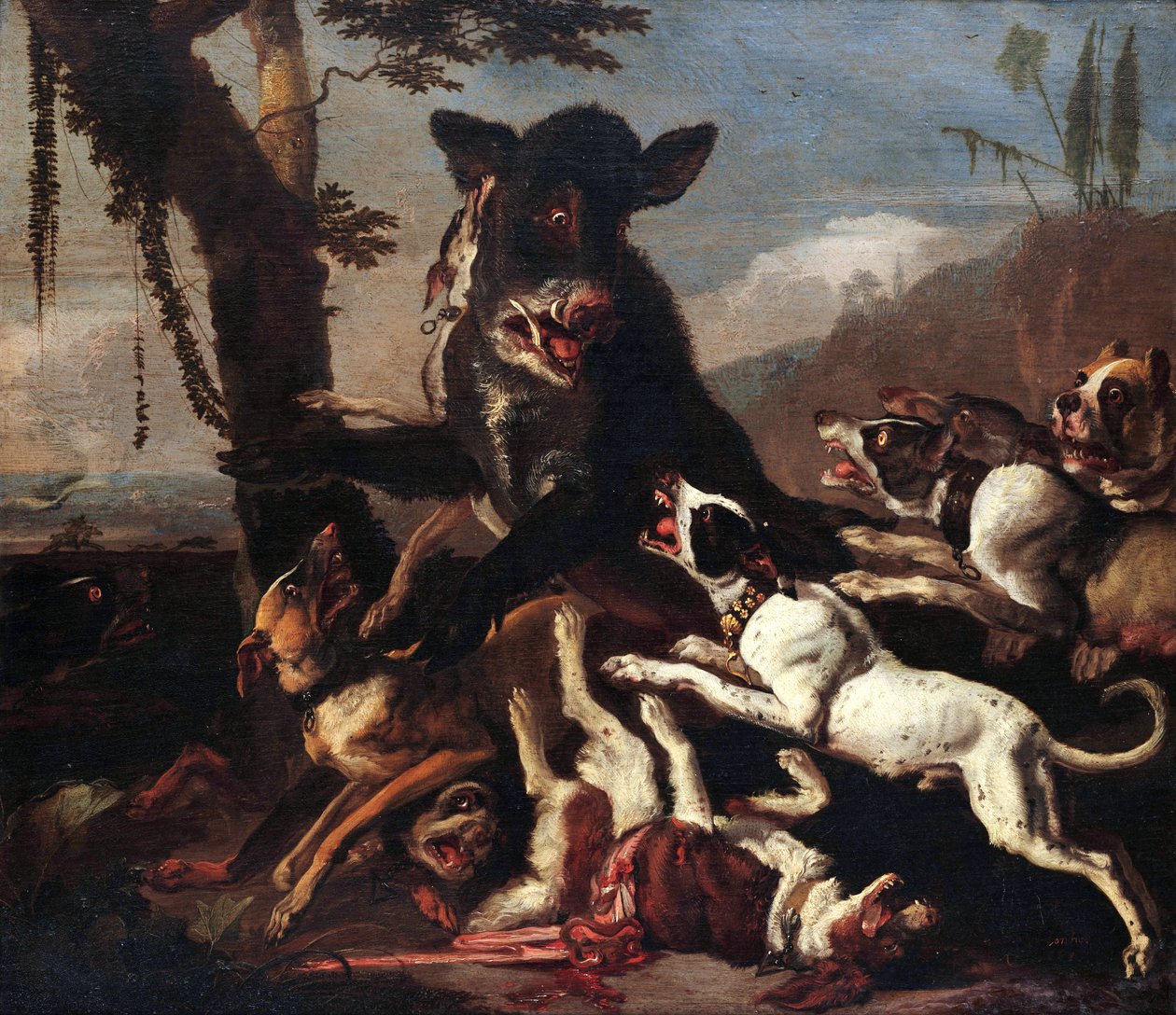 Wildschweinjagd von Abraham Hondius